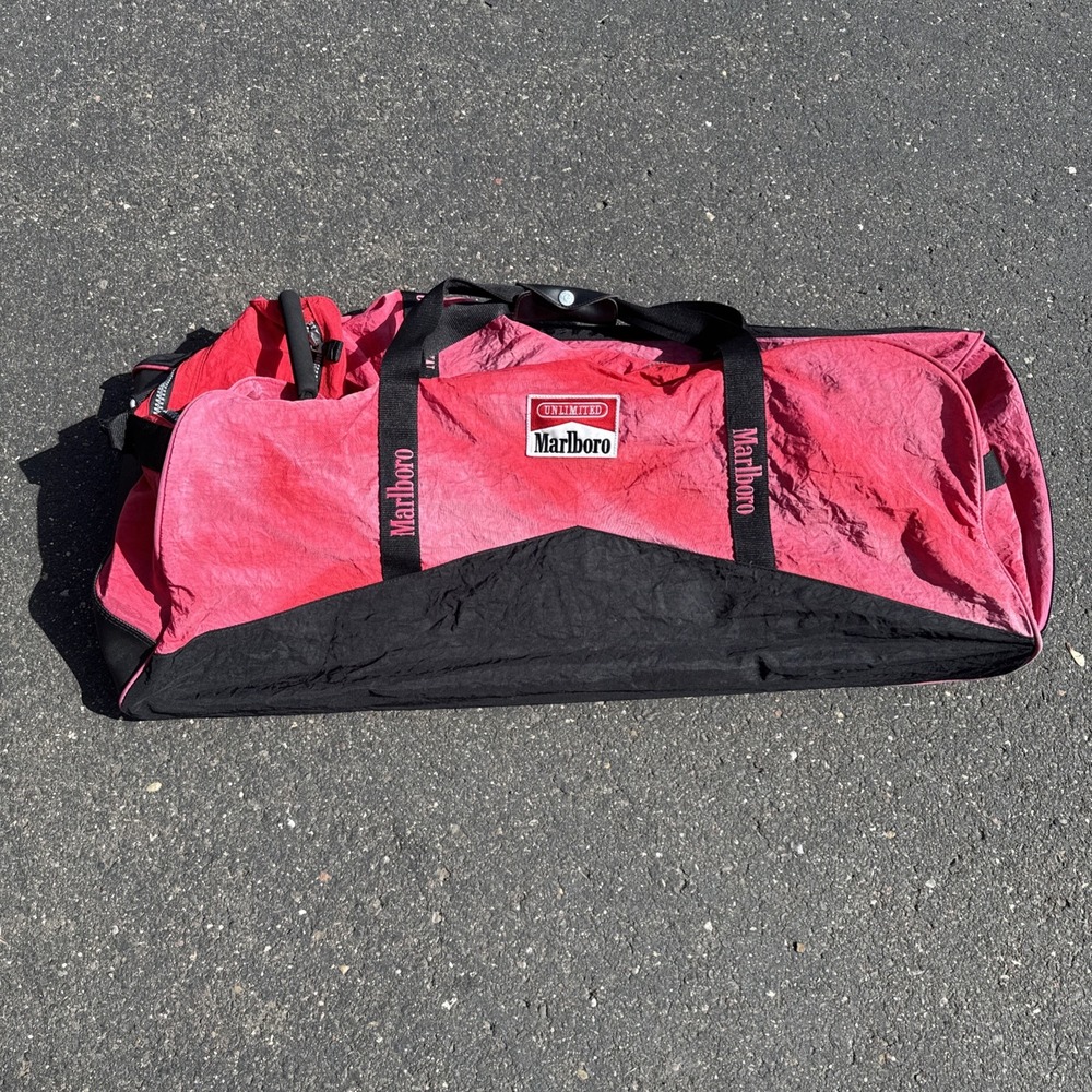 Vtg Marlboro Unlimited Extra Large Rolling Duffle Bag 2 Wheels 36x14x15 Faded
